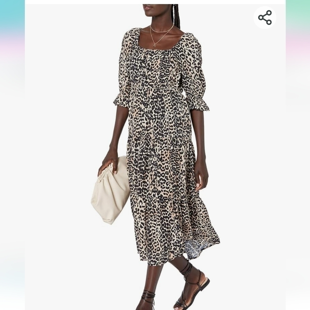 NWT The Drop Women's Keyla Puff-Sleeve Square-Neck Tiered Midi Dress Small - Picture 4 of 9